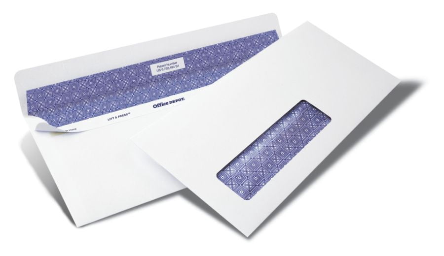 Office Depot 100% Recycled Lift  Press(TM) Window Envelopes, #10 (4 1/8in. x 9 1/2in.), White, Pack Of 500, 76171