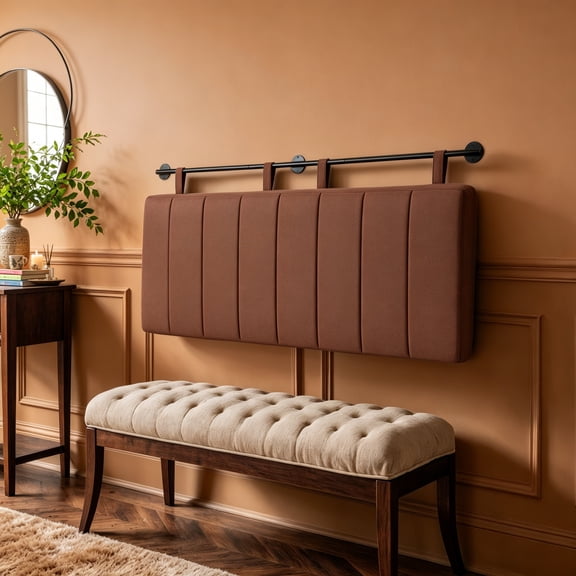 King Headboard Only, Wall Mounted Hanging Upholstered, Modern Vertical Channel Design of Fine Linen, Elegant Brown Fluted (Brown, King Size)