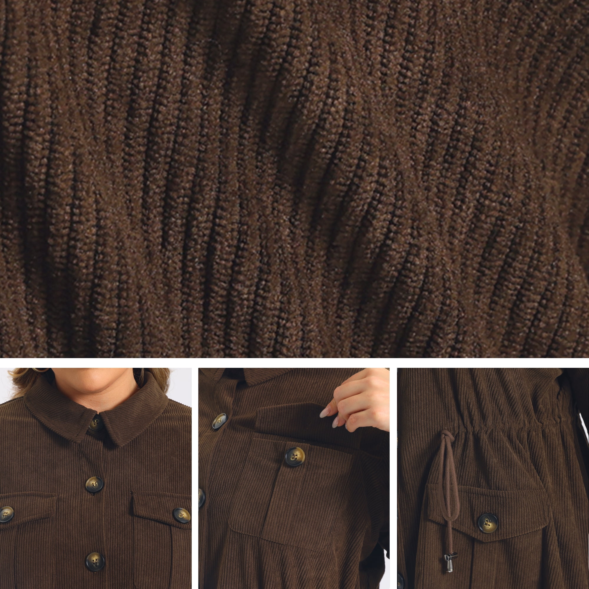 DARING DIVA Women's Plus Corduroy Jacket Long Sleeve with Pocket Shacket 2X Brown
