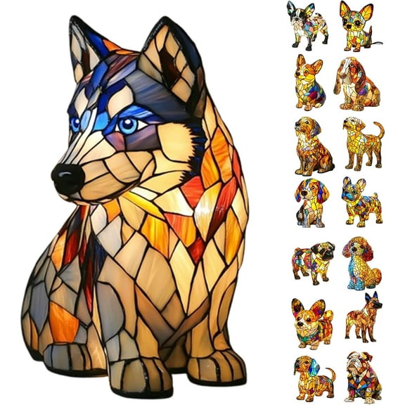Siberian Husky Lamp, Dogs Stained Resin Tabletop Night Light, Dog Series Art Night Light, Dog Stained Glass Lamp, 3D Cute Pet Themed LED Table Lamps, Gift for Lovers