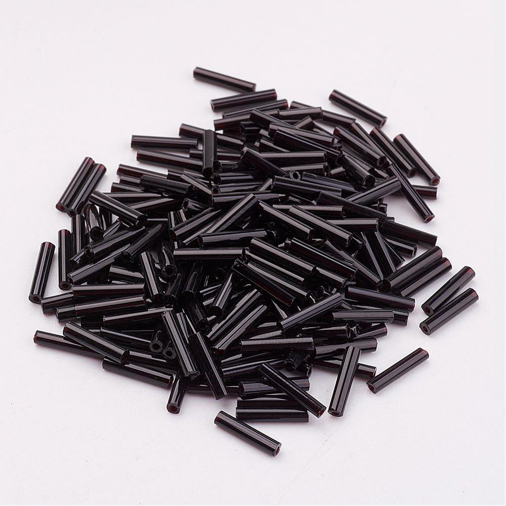 Glass Bugle Beads Opaque Colours Black 12x2mm Hole: 0.5mm about 5000pcs/bag