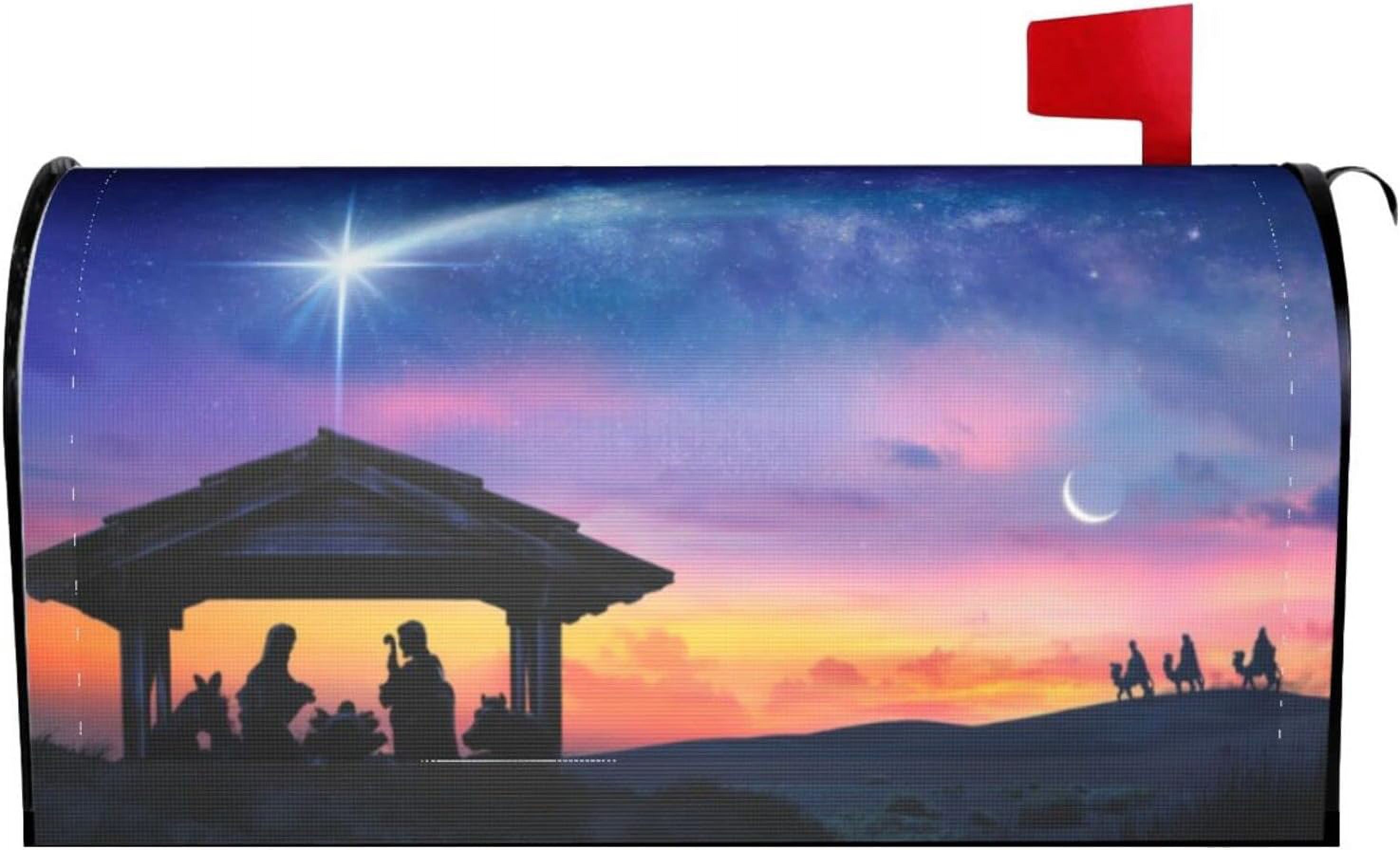 Nativity Scene Christmas Mailbox Magnetic Post Mailbox Cover Garden Decor Outdoor Large 25.5" X 21"