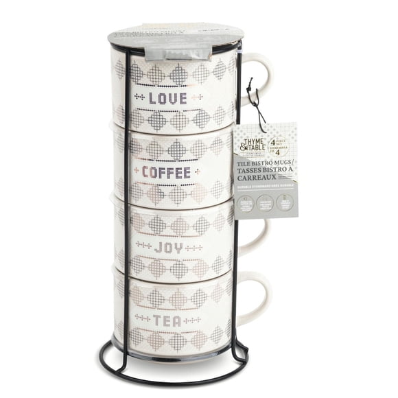 Thyme & Table Set of 4 Bistro Stackable Coffee Mugs, 11 fl oz