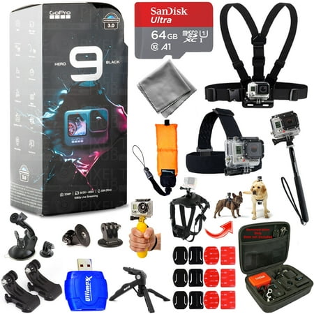 GoPro HERO9 (Black) 5K Action Camera + 64GB + Chest and Head Strap Bundle