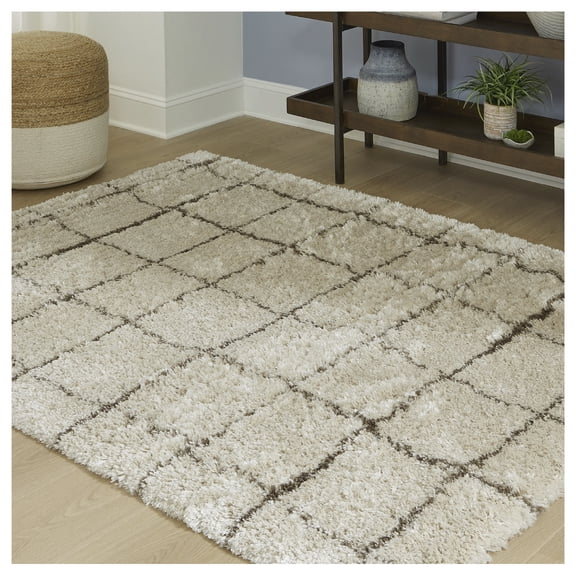 Signature Design by Ashley Wrenlow 8' x 10' Shag Area Rug, Cream and Brown
