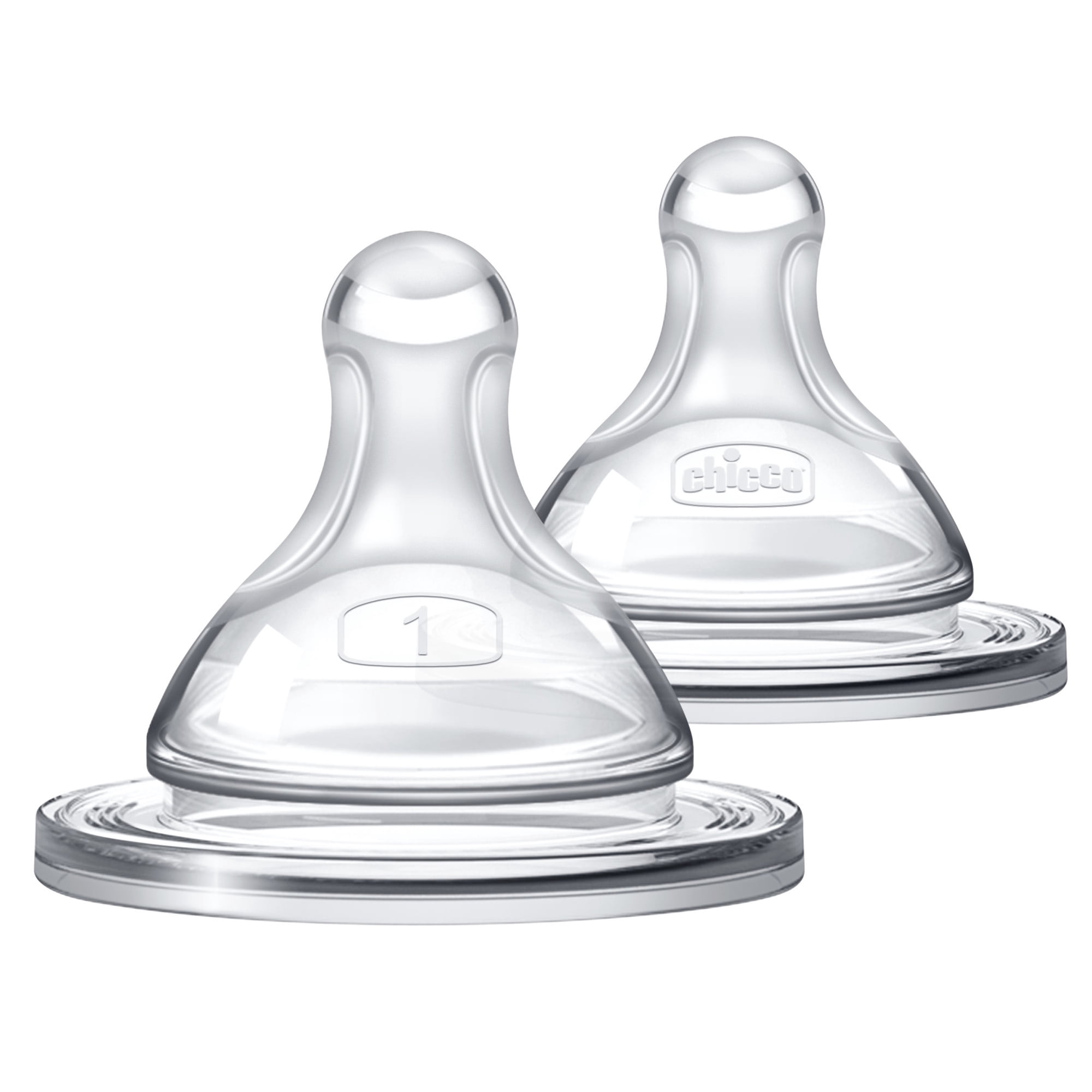 Chicco Duo 100% Silicone Intui-Latch Baby Bottle Nipple with Anti-Colic Valve, Skin-Like Texture and Breast-Like Flow, Stage 1 - Slow Flow, 2pk, 0+ Months - Clear