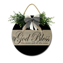 God Bless This Home and All Who Enter Front Door Sign Funny Wreaths Hanging Wooden Plaque Decoration Round Rustic Wood Farmhouse Porch Decor for Home Front Door Decor, 12 x 12 Inch