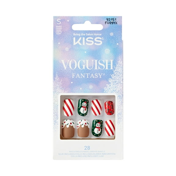 KISS Voguish Fantasy, Holiday Press on Nails, Silent Angels, Multicolor, Short Squoval, 28 Count