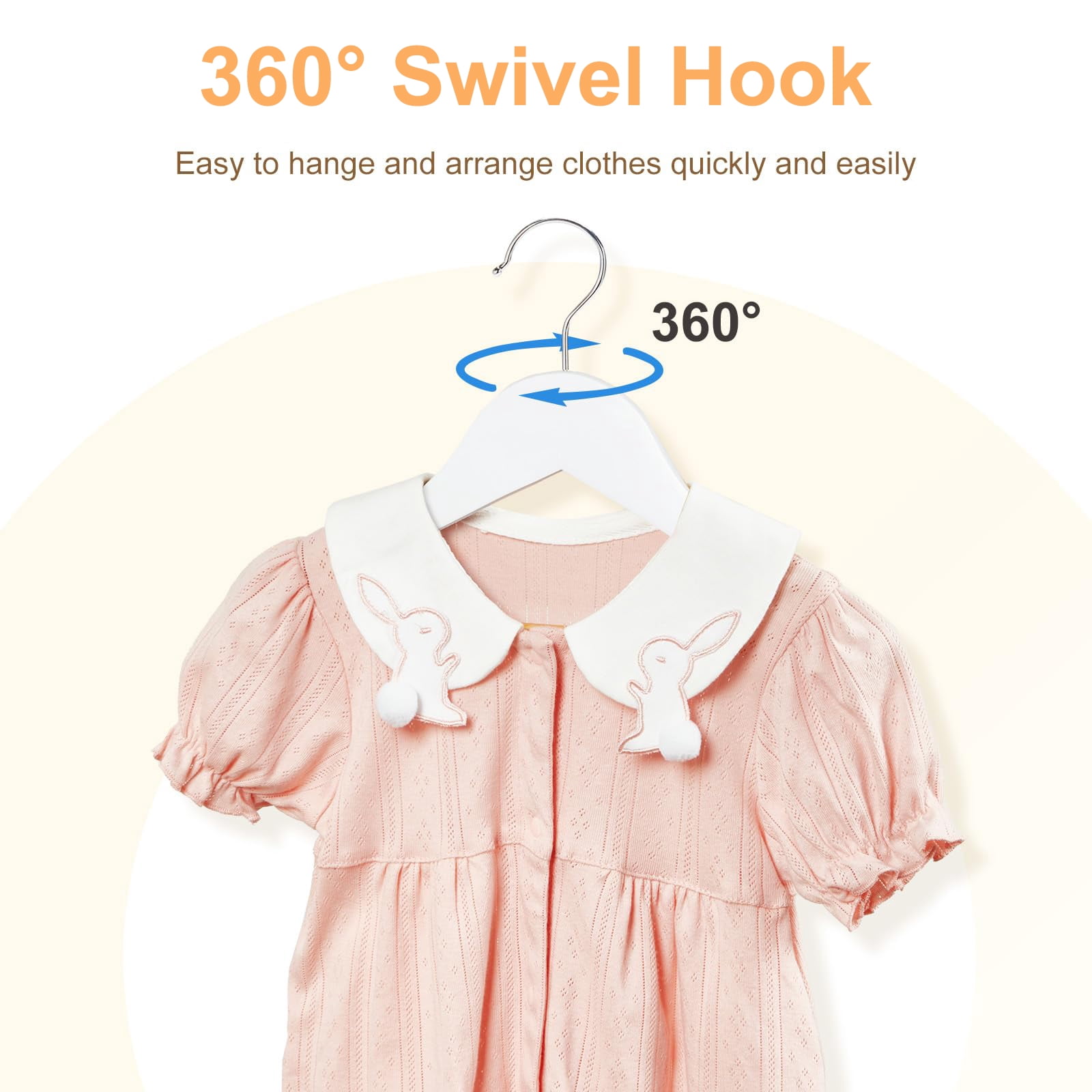 Cozymood Wooden Childrens Hangers Kids Hangers 20 Pack, Wood Baby Hangers Nursery Hangers, 360° Swivel Hook Non Slip Coat Hanger for Coats, White