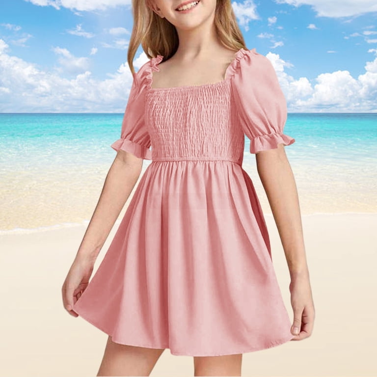 Little Girl Dresses Puff Sleeve Tiered Swing A-Line Summer Pink Dresses For  Girls Birthday Dress For Girls Rainbow Dress - Walmart.com