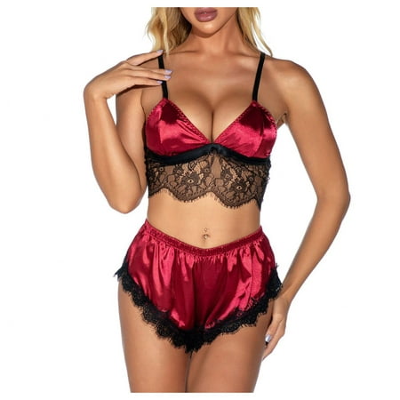 

Zuwimk Sexy Lingerie For Women Sexy Women Lingerie Lace Sheer Chemise Deep V Mini Babydoll See Through Naughty Nightgown Open Front Sleepwear Red S
