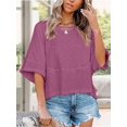 thumbnail image 2 of Women Crew‑Neck Batwing Half‑Sleeve Tee, Solid‑Color Loose‑Fit Flowy Casual Summer Tops, 2 of 8