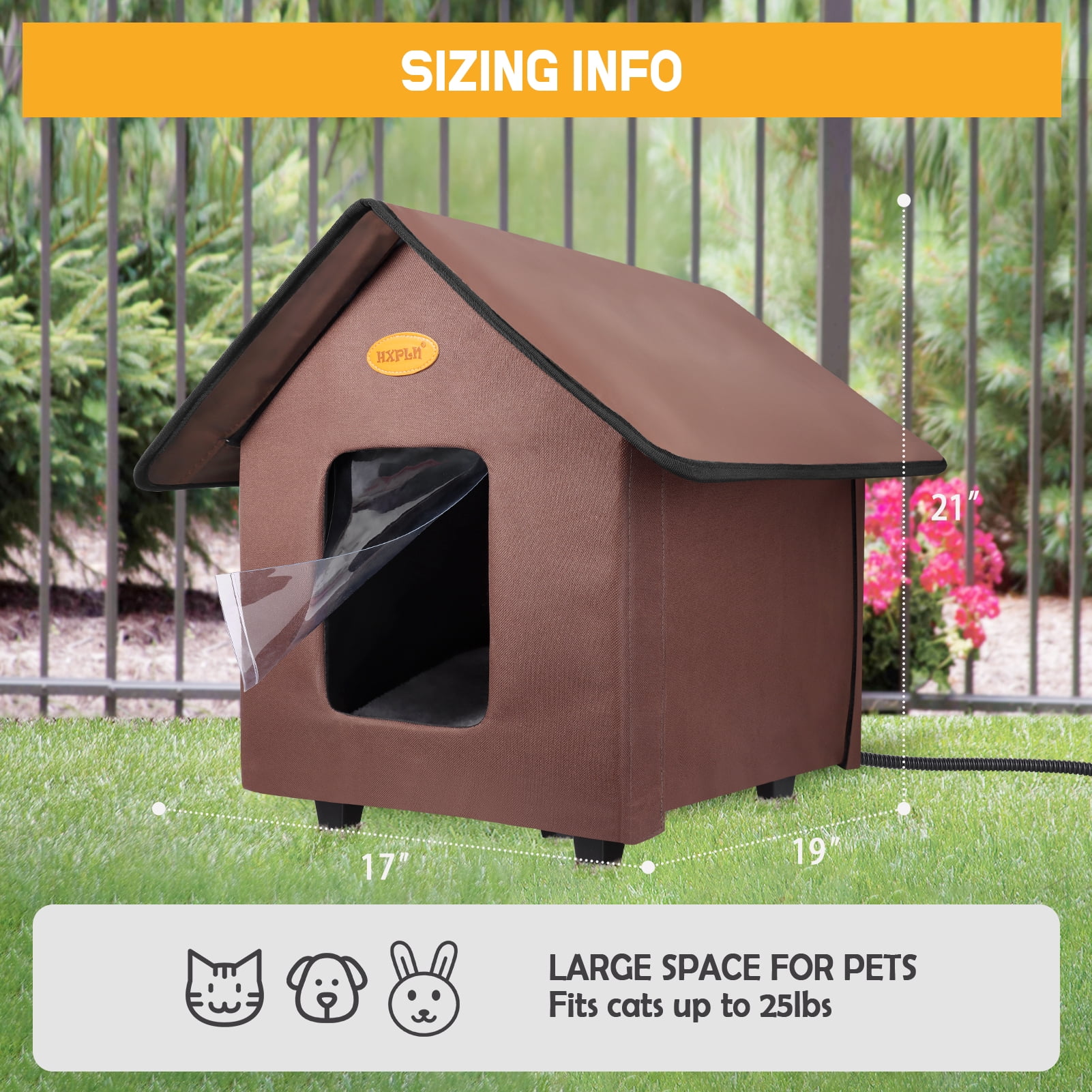 Heated Cat Houses for Outdoor Cats - Elevated Weatherproof Insulated Heated Outdoor Cat House for Winter - Feral Cat Shelter for Outside Cats - Outdoor Heated Cat House (Brown)