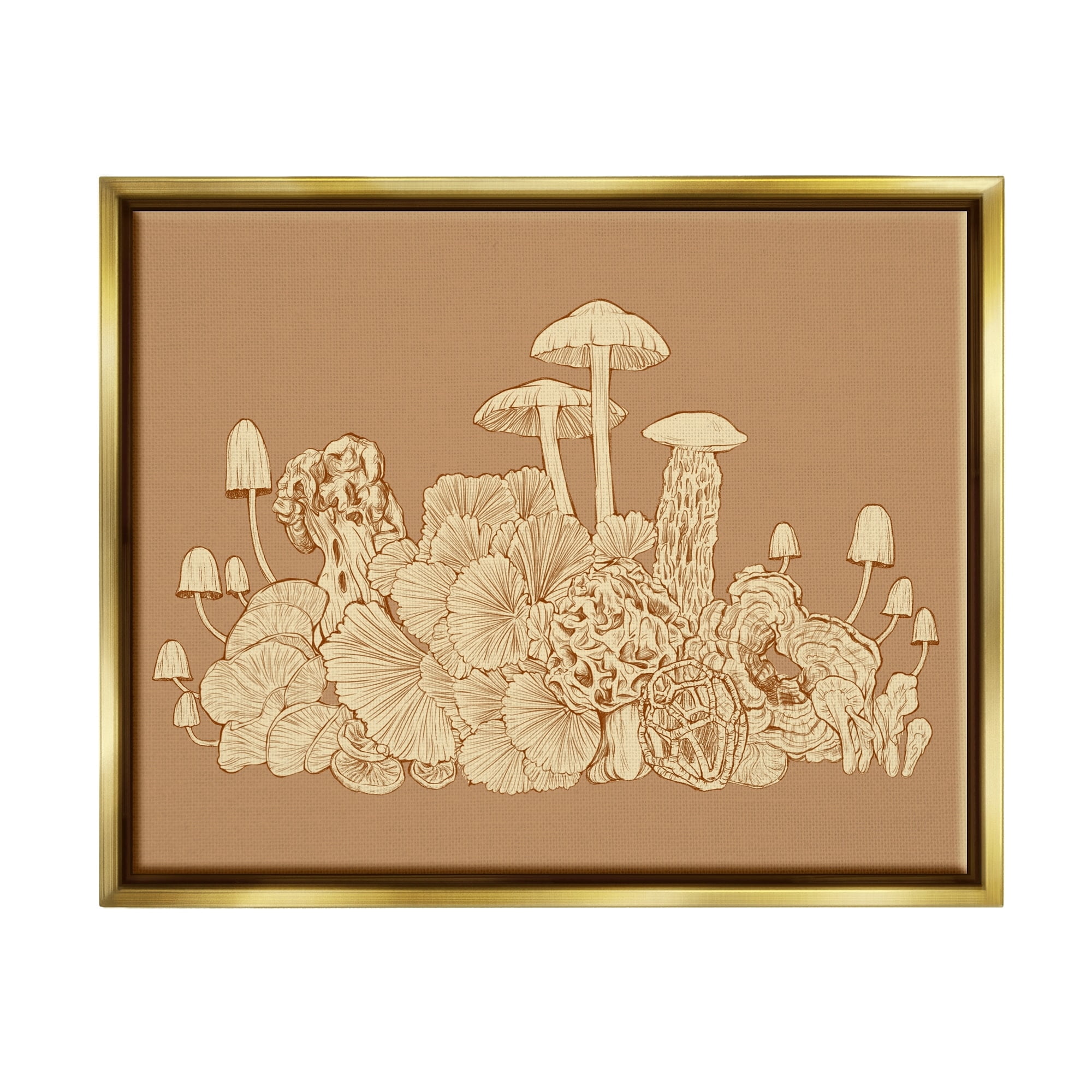 Stupell Industries Intricate Forest Mushrooms Plants Neutral Tones Drawing Graphic Art Metallic Gold Floating Framed Canvas Print Wall Art, Design by Ziwei Li