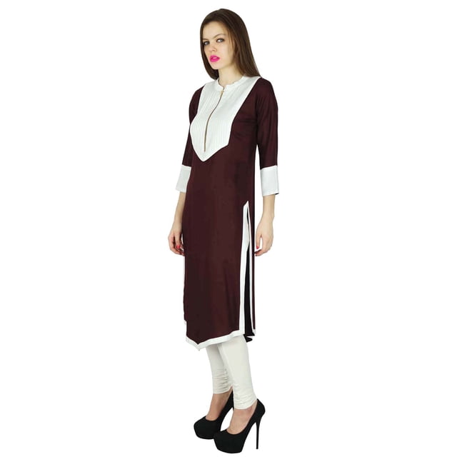 Phagun Designer Indien Rayonne Rouge Uni Décontracté Kurta Femme Kurti Haut Tunique Robe
