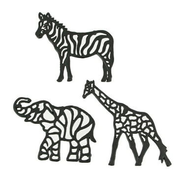 Zeckos Black Cast Iron Safari Animal Kitchen Trivets Set of 3