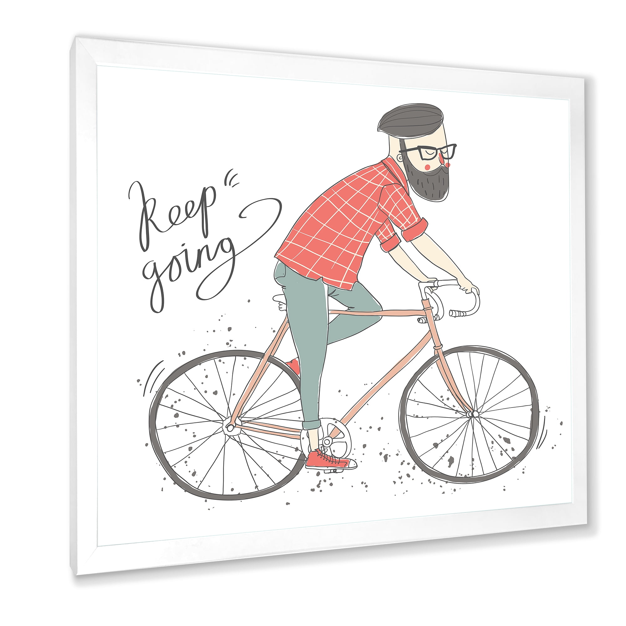 Designart 'Hipster Man Riding A Bicycle' Children's Art Framed Art Print