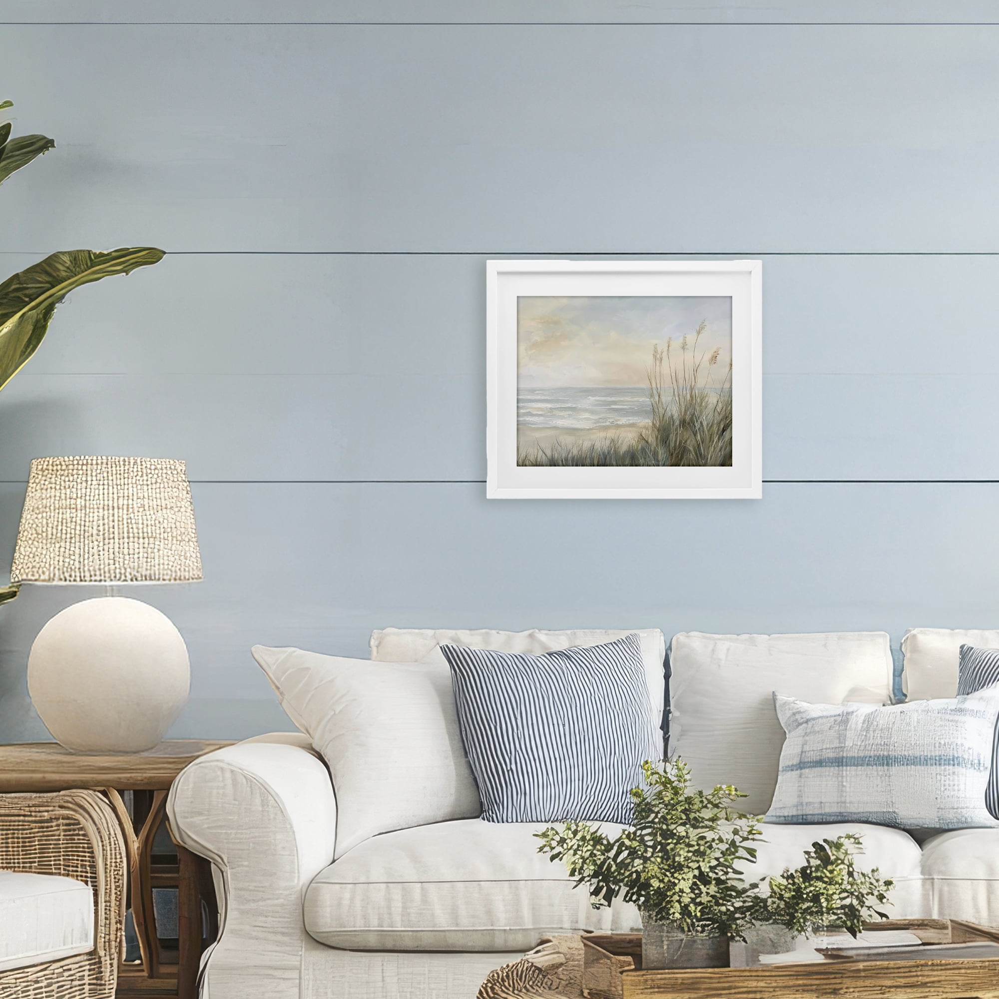 Stupell Industries Scenic Beach Dunes at Dawn White Framed Print Under Glass, design by Petal Prints Design