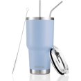 thumbnail image 1 of D·S Vaso azul de 30 onzas, taza aislada al vacío de doble pared de acero inoxidable con pajita y tapa, cepillo de limpieza para bebidas frías y calientes, 1 of 5