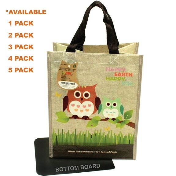 EcoJeannie® 1 Pack Super Strong Laminated Mini Woven Reusable Shopping Tote Bag (Avail: Set of 1,2,3,4,5 Bags), Free Standing, Recycled Plastic w/ Bottom Board & Reinforced Nylon Handle