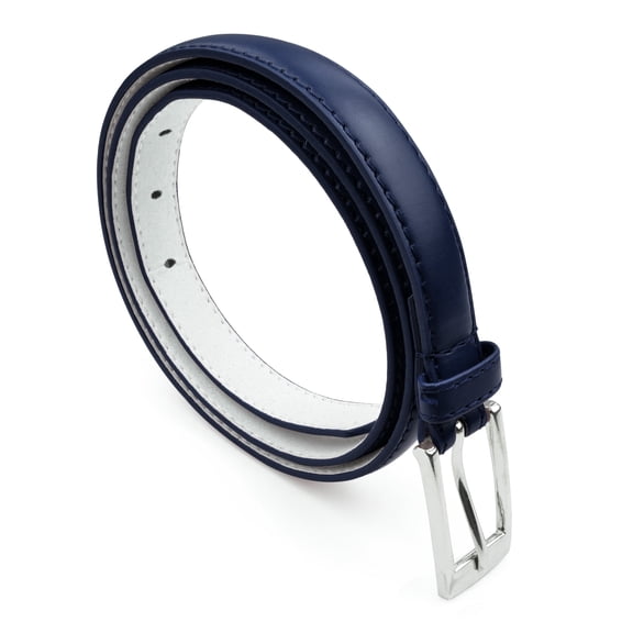 Belle Donne Women Skinny PU Leather Dress Belts Womens Belt with Silver Polished Buckle Medium Navy