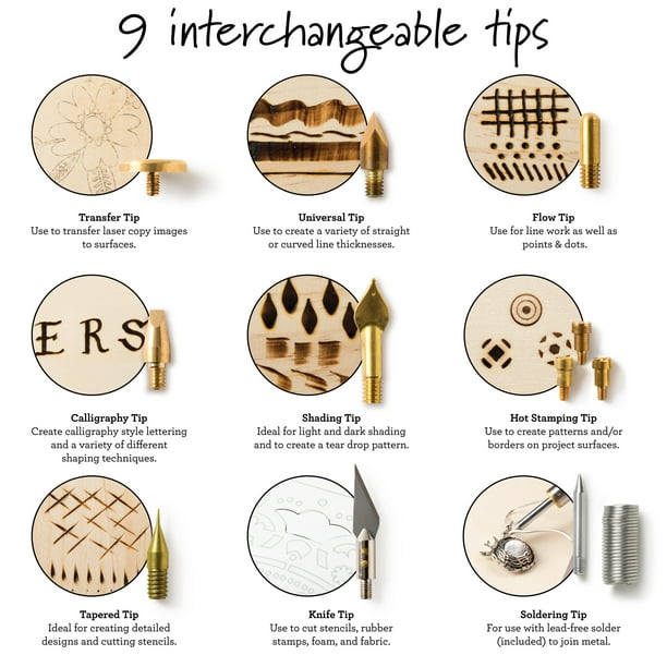 Plaid 15 PC Electric Wood Burning Tip Set Creative Decorative Tool DIY Kit Carving Burning and Soldering Tips Pyrography Temperature Control