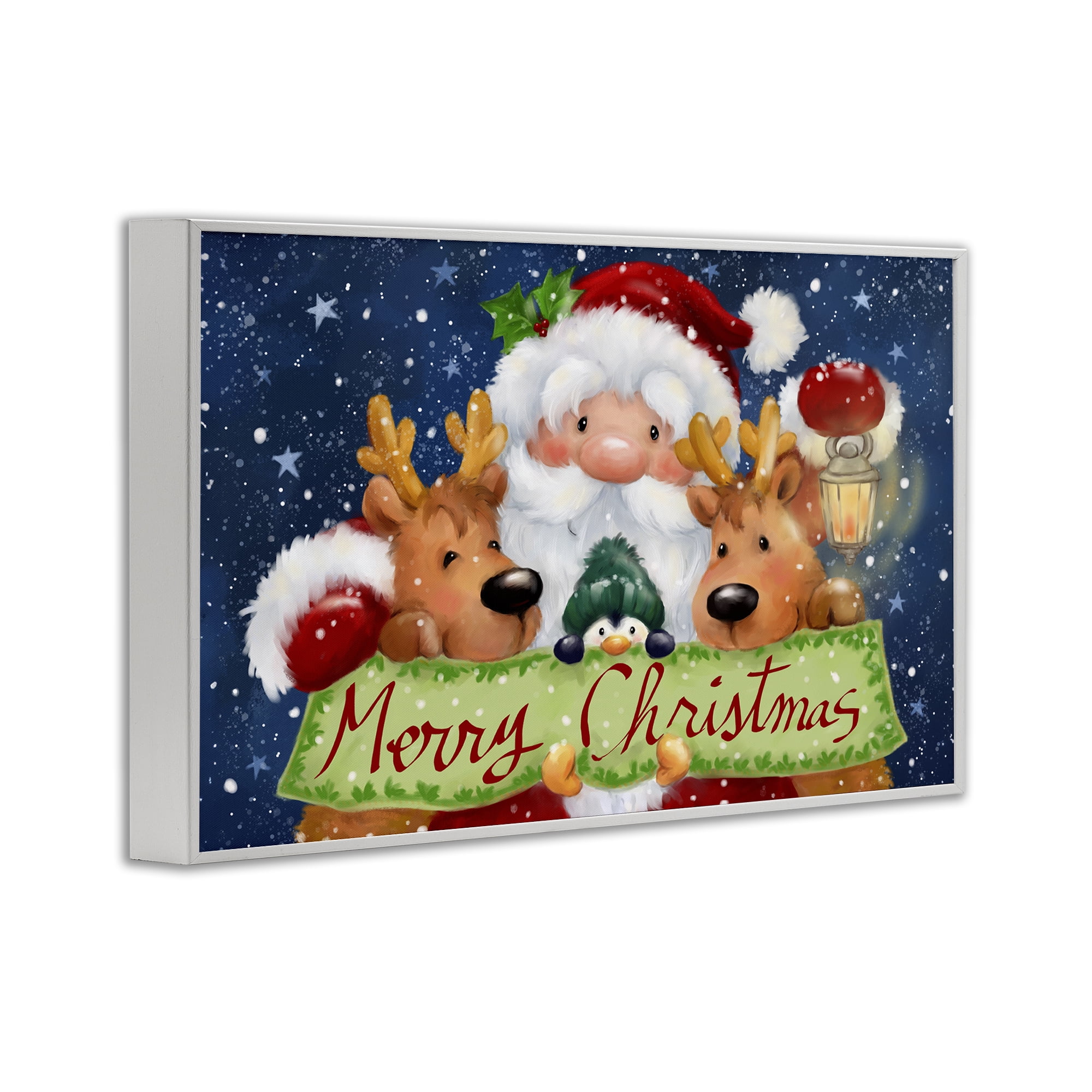 Stupell Industries Santa with Lantern Christmas Holiday Painting White Framed Art Prints Wall Art, 24 x 16