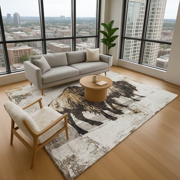 Addison Rugs Mayfield Premium Machine Washable Transitional Animal Putty Rectangle Rug, 10' x 14'