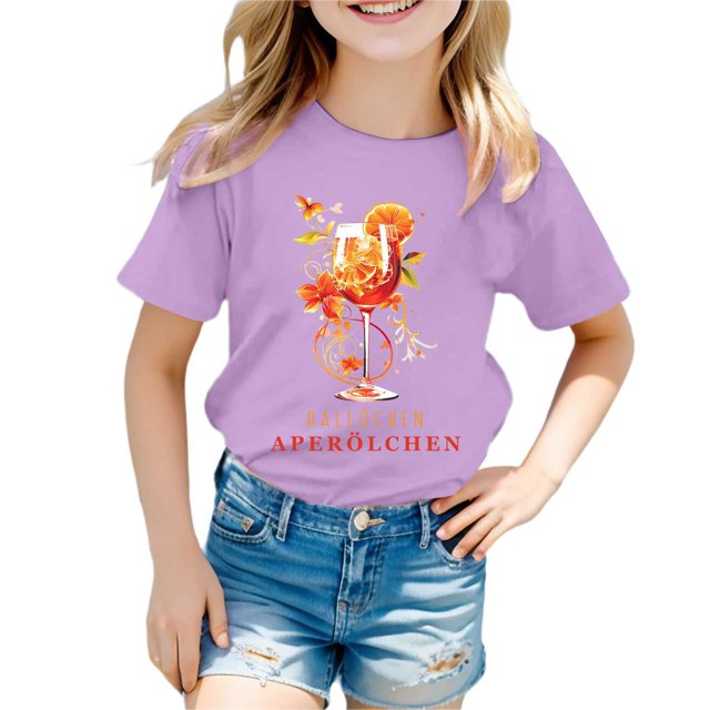 IULZEBTY Chemises Filles Décontractées Imprimées Col Rond Manches Courtes T-Shirt Décontracté Taille 12 Y-13 Y