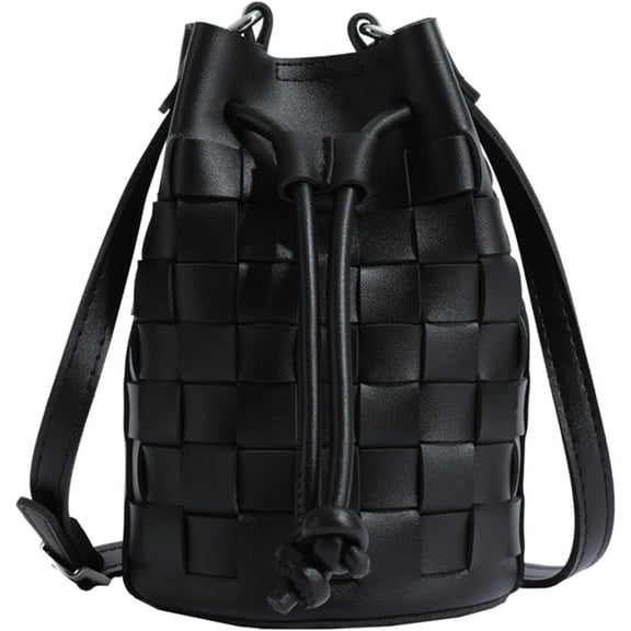 MMYGU Mini Leather Woven Bucket Bag - Drawstring Purse Crossbody Handbag