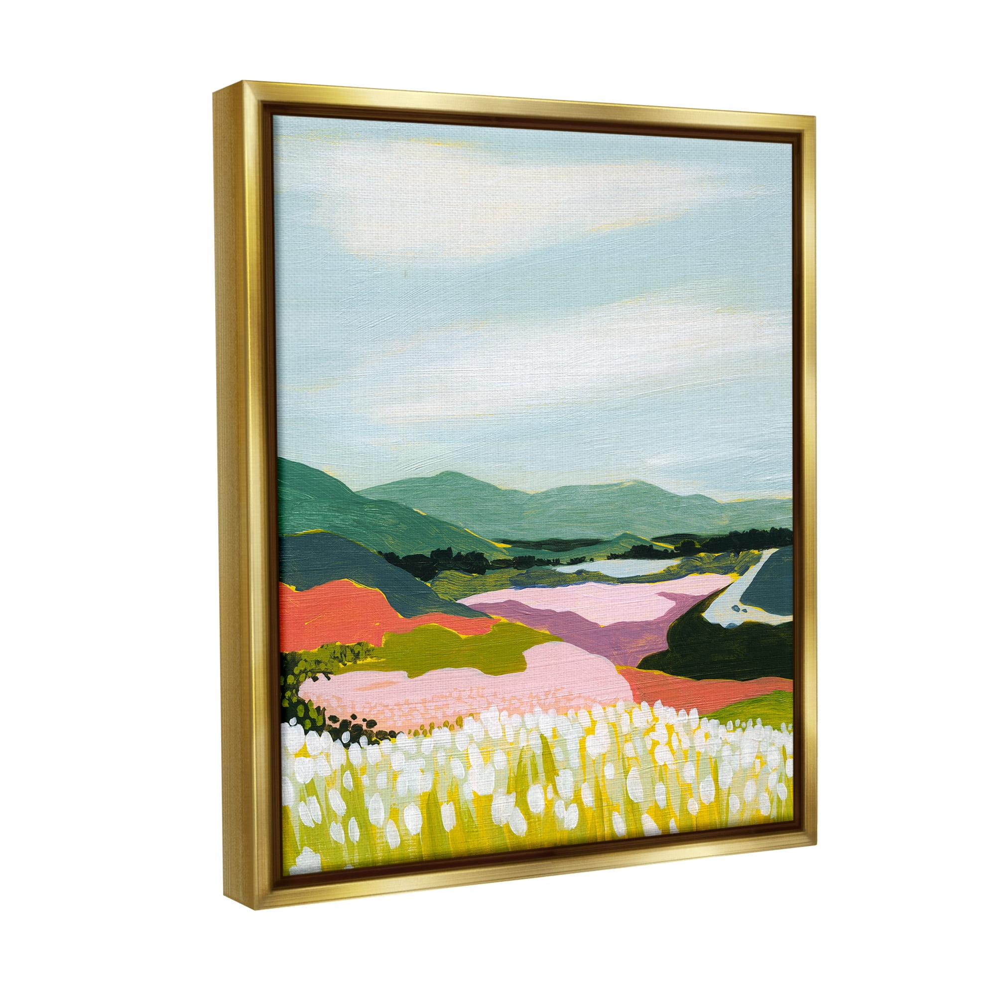 Stupell Industries Reeds & Distant Mountains Landscape Painting Gold Floater Framed Canvas Art Print Wall Art, 17 x 21