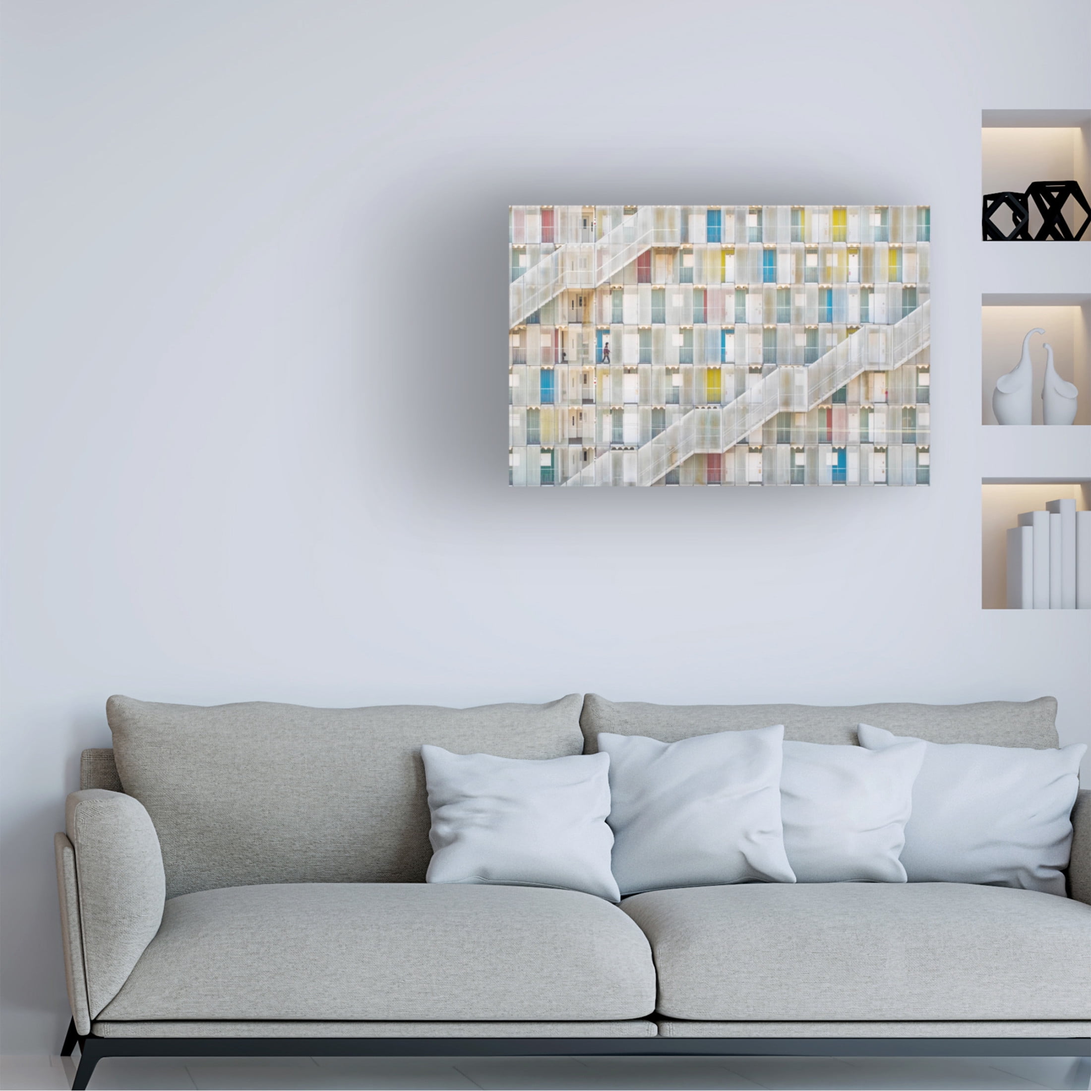 Canvas Wall Art - Satoshi Iwata 'Colorful Apartment' Wall Art for Living Room, Bedroom, or Office Décor by Trademark Fine Art - 47 x 30 Inches