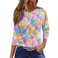 thumbnail image 2 of Lumtrix Easter Shirts for Women Bunny Graphic 3/4 Sleeve Top Colored Eggs Print Tees Round Neck Blouse Loose Fit Tunic Purple XL, 2 of 4