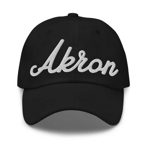 Akron Baseball Cap Akron Dad Hat Bold Script Florida FL Hat Embroidered Souvenir Gift Black