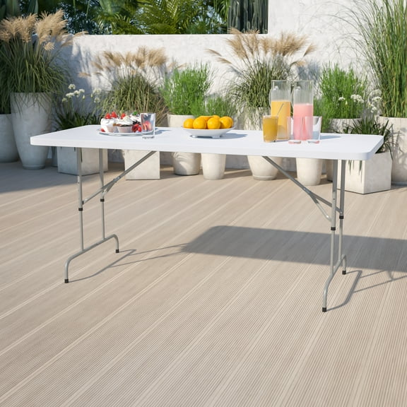 Emma   Oliver 6-Foot Height Adjustable Granite White Plastic Folding Event Table