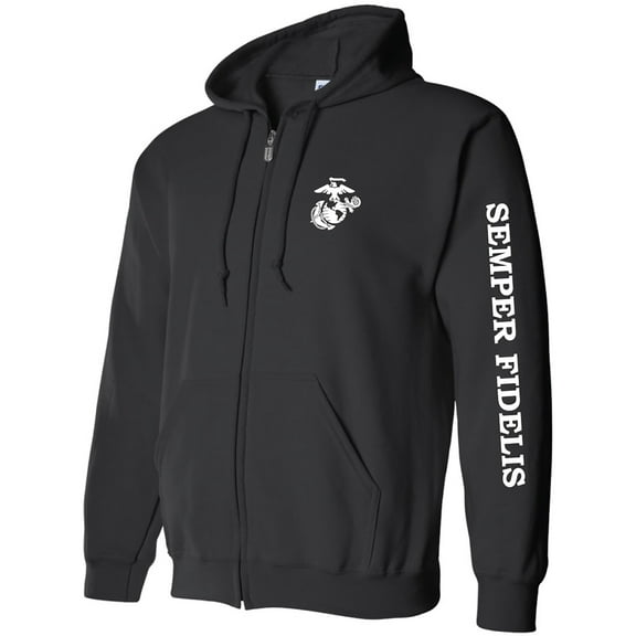 Semper Fidelis White Sleeve Print Full-Zip Hooded Sweatshirt