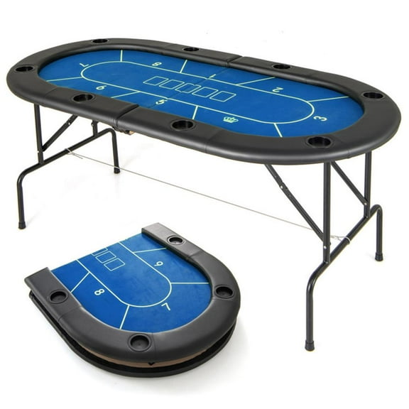 GVN 72 x 36 x 30.5 Inch Foldable Poker Table with 8 Cup Holders-Blue