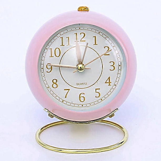 Convex Ring Alarm Clock Creative Retro Alarm Clock Student Silent Night Light(Pink)