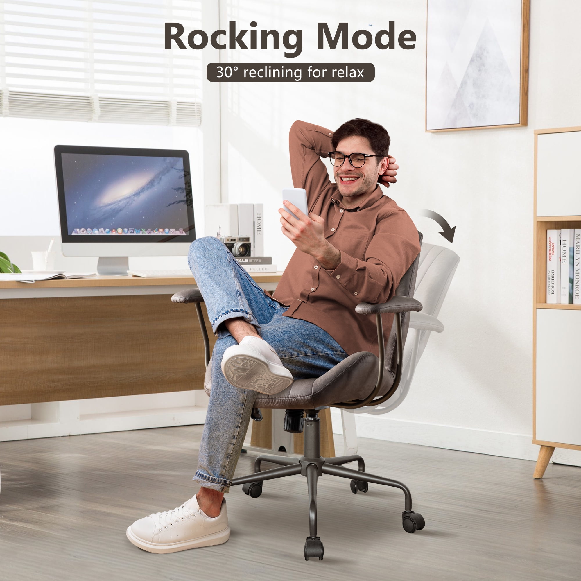 XIZZI Suede Fabric Desk Chairs for Executive or Home Office, Modern Ergonomic Computer Office Chair, Gray