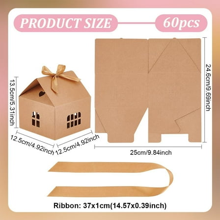 20Packs Small House Shaped Gift boxes with Ribbon 4.9x4.9x5.3 inch Paper Candy box Cardboard Treat Bags