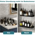 thumbnail image 3 of Estantes para especias de pared sin necesidad de taladrar - Estante de almacenamiento - Estante de cocina - Aluminio - Para baño y cocina - Negro - Paquete de 2 - 40 cm, 3 of 5