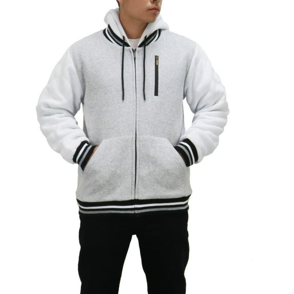 MEN'S COLORBLOCK CORAL FLEECE LINED JACKET WITH HOOD. FULL ZIP, PLUSH, WARM AND COZY.