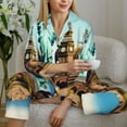 thumbnail image 6 of Salouo Iconic Global Landmarks Pattern Women's Pajamas Set Long Sleeve Button Down Sleepwear Soft Pj Lounge Sets for women 2 Piece Pjs Set with Long Pants-XX-Large, 6 of 7