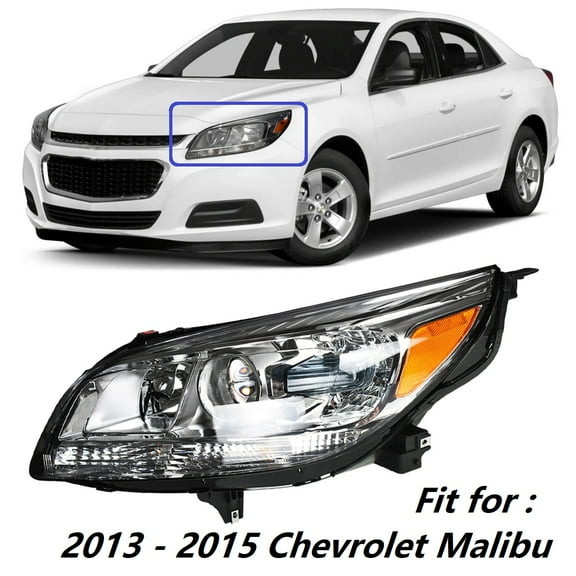 Labwork Headlight Assembly Black Halogen Headlamp Housing Fit for 2013 2014 2015 Chevrolet Malibu, Front Left (Driver Side)