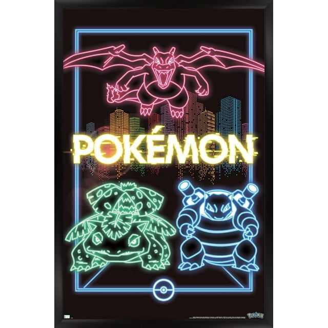 Pokémon - Neon Group Wall Poster, 14.725" x 22.375" Framed