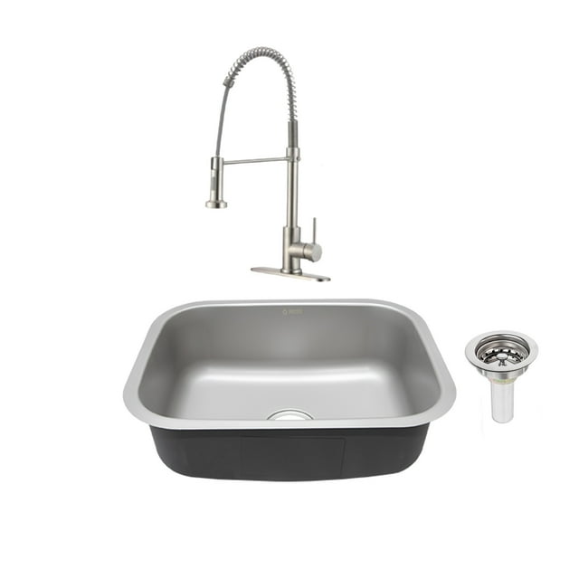 Kit de Tarja de Acero Inox con Mezcladora Monomando MEER Faucets by CNX TS5945SC2 MZM8116F CANS-002