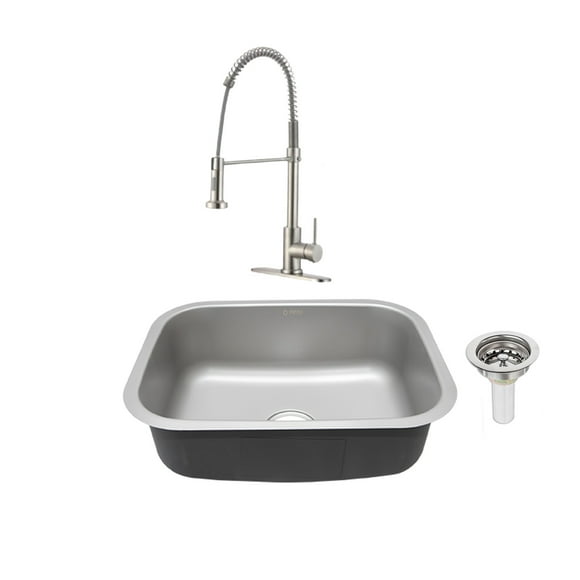 Kit de Tarja de Acero Inox con Mezcladora Monomando MEER Faucets by CNX TS5945SC2 MZM8116F CANS-002