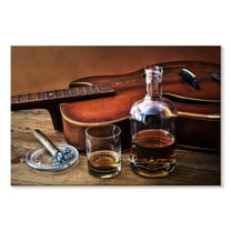Elephant Stock Guitar Whiskey And Cigar Wall Art - Horizontal Canvas Wall Art - Living Room Wall Decor - Food And Drink Canvas - Brown And Blue Decor - 45" x 30"