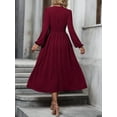 thumbnail image 4 of Women'S Fall Maxi Dresses Long Sleeve V Neck Dots High Waisted A-Line Ruffle Boho Long Dress Vacation Wine Red XL, 4 of 5