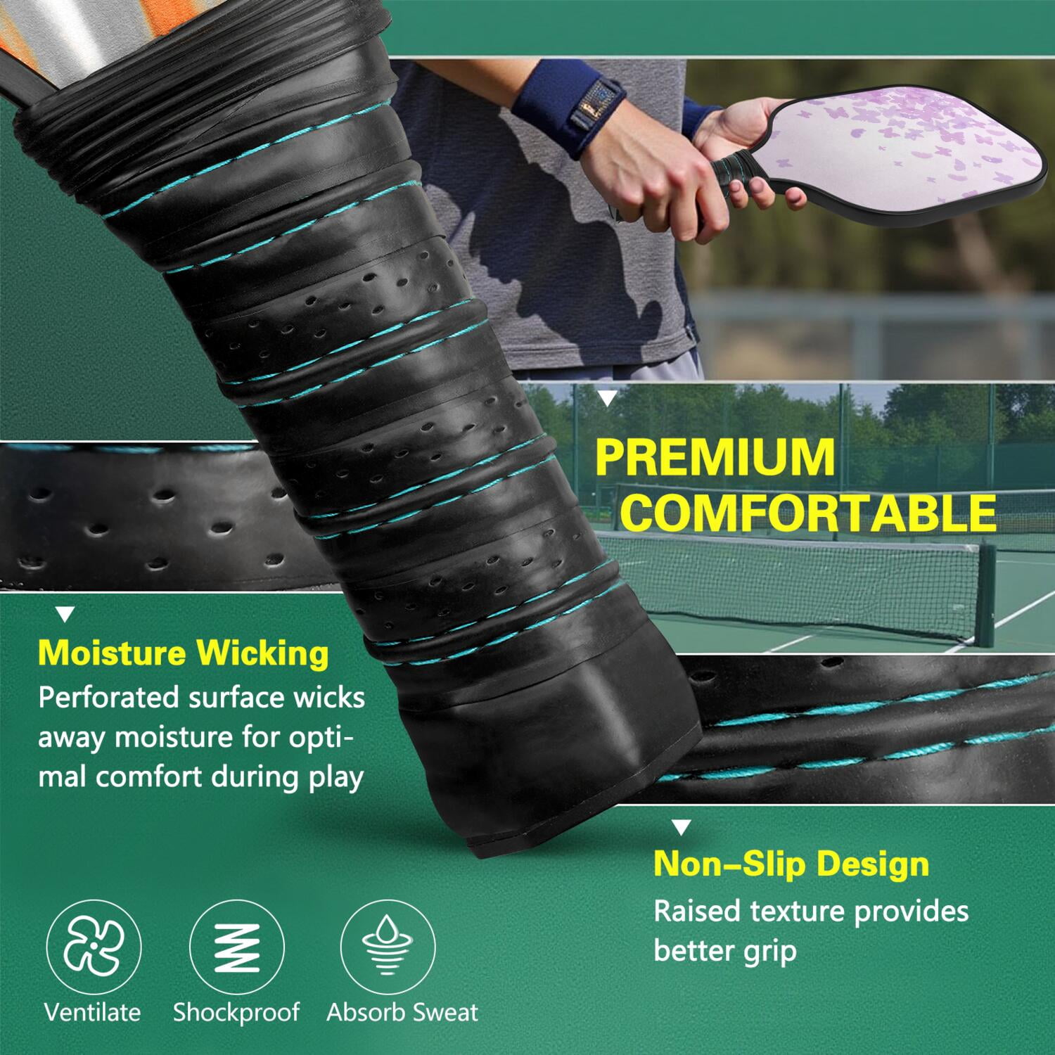 Pickleball Paddles Set Of 2, Fiberglass Surface, Vintage Floral & Butterfly, 4 Balls & Bag